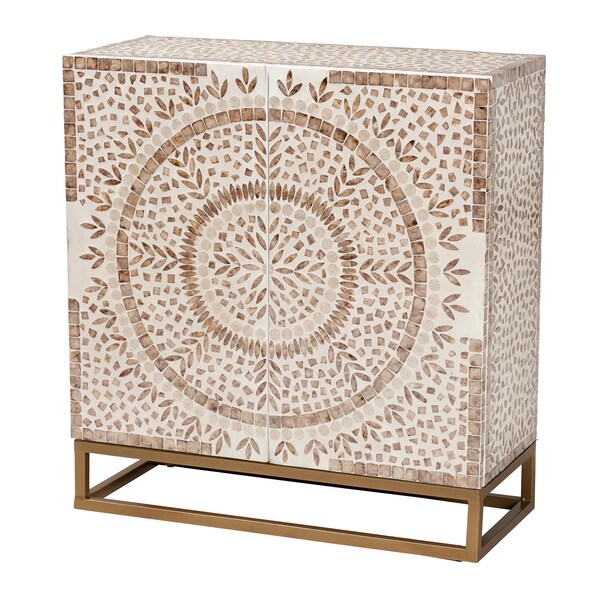 Baxton Studio Ercilia Modern Bohemian White and Rustic Brown Mother of Pearl Storage Cabinet 240-13470-ZORO - main